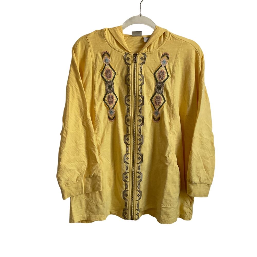 Chico’s Zenergy Boho Southwestern 3/4 Sleeve Full Zip Hoodie - Size XL